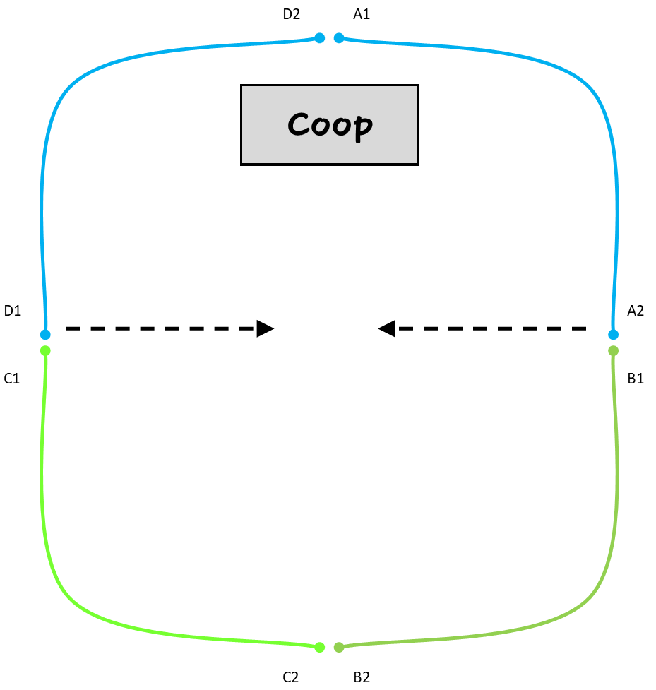 Sketch of coop and bringing the center of the run together to form a smaller circle. 