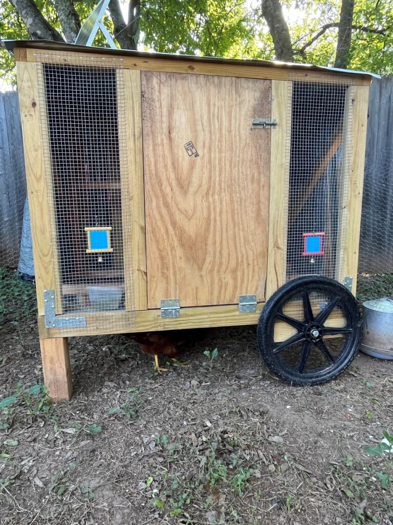 The outside of a chicken coop